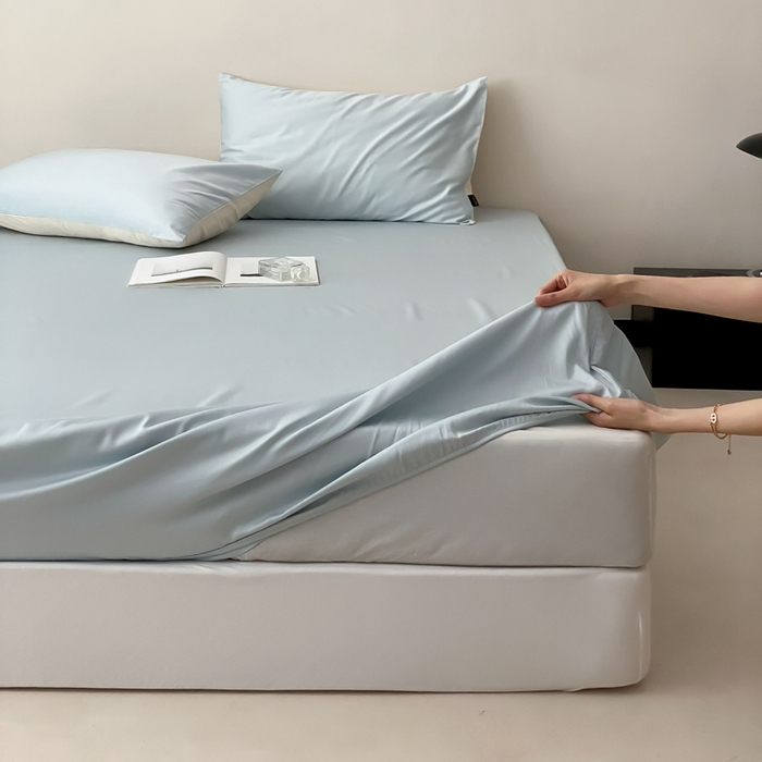 91家纺网 家纺一手货源 找家纺 云栖家居 2025新款全棉纯色长绒棉纯棉单品系列床笠单件床笠单品-单床笠 浅云兰