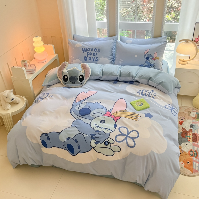 91家纺网 家纺一手货源 找家纺 麦田家纺 2025新款全棉迪士尼大板印花卡通四件套 玩娶史迪奇