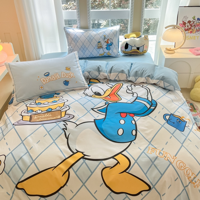91家纺网 家纺一手货源 找家纺 麦田家纺 2025新款全棉迪士尼大板印花卡通四件套 百变唐老鸭