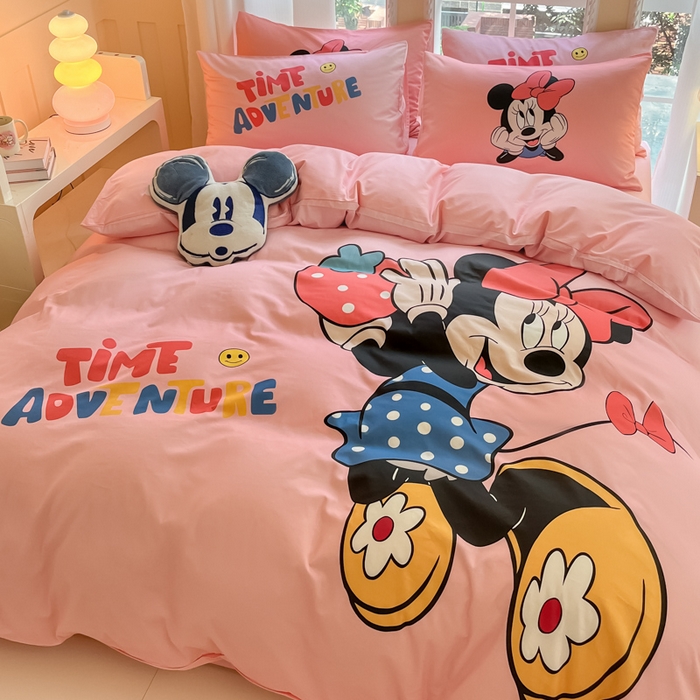 91家纺网 家纺一手货源 找家纺 麦田家纺 2025新款全棉迪士尼大板印花卡通四件套 草莓米妮