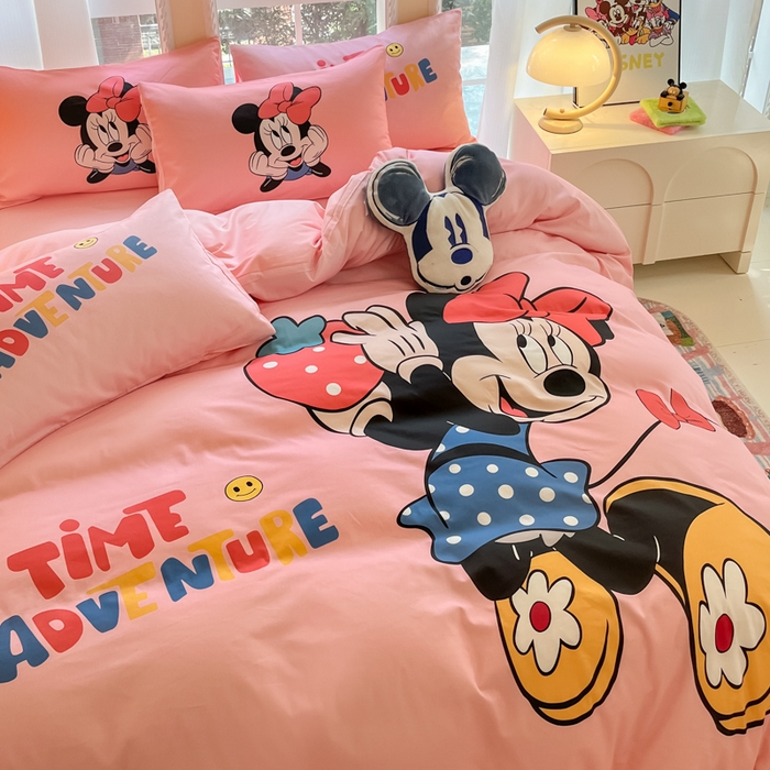 91家纺网 家纺一手货源 找家纺 麦田家纺 2025新款全棉迪士尼大板印花卡通四件套 草莓米妮