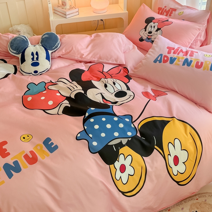 91家纺网 家纺一手货源 找家纺 麦田家纺 2025新款全棉迪士尼大板印花卡通四件套 草莓米妮