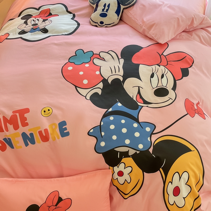 91家纺网 家纺一手货源 找家纺 麦田家纺 2025新款全棉迪士尼大板印花卡通四件套 草莓米妮