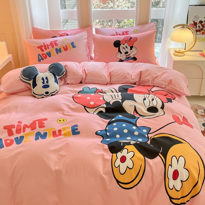 91家纺网 家纺一手货源 找家纺 麦田家纺 2025新款全棉迪士尼大板印花卡通四件套 草莓米妮