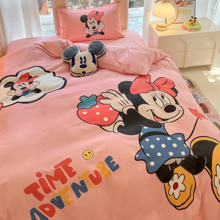 91家纺网 家纺一手货源 找家纺 麦田家纺 2025新款全棉迪士尼大板印花卡通四件套 草莓米妮