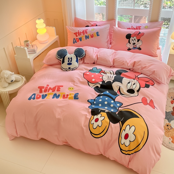 91家纺网 家纺一手货源 找家纺 麦田家纺 2025新款全棉迪士尼大板印花卡通四件套 草莓米妮