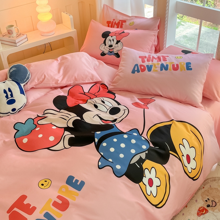 91家纺网 家纺一手货源 找家纺 麦田家纺 2025新款全棉迪士尼大板印花卡通四件套 草莓米妮