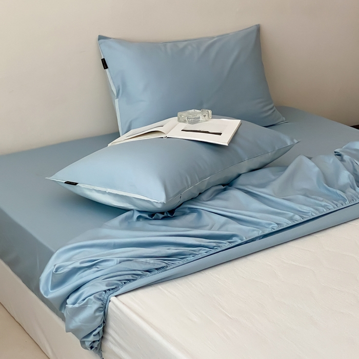 91家纺网 家纺一手货源 找家纺 云栖家居 2025新款全棉纯色长绒棉纯棉单品系列床笠单件床笠单品-单床笠 希腊蓝