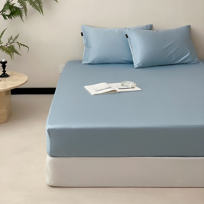 91家纺网 家纺一手货源 找家纺 云栖家居 2025新款全棉纯色长绒棉纯棉单品系列床笠单件床笠单品-单床笠 希腊蓝