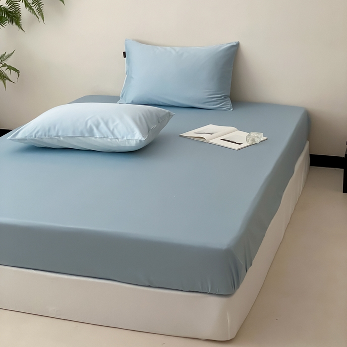 91家纺网 家纺一手货源 找家纺 云栖家居 2025新款全棉纯色长绒棉纯棉单品系列床笠单件床笠单品-单床笠 希腊蓝