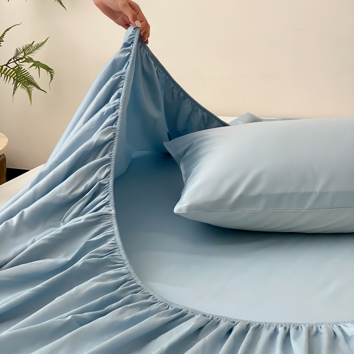 91家纺网 家纺一手货源 找家纺 云栖家居 2025新款全棉纯色长绒棉纯棉单品系列床笠单件床笠单品-单床笠 希腊蓝