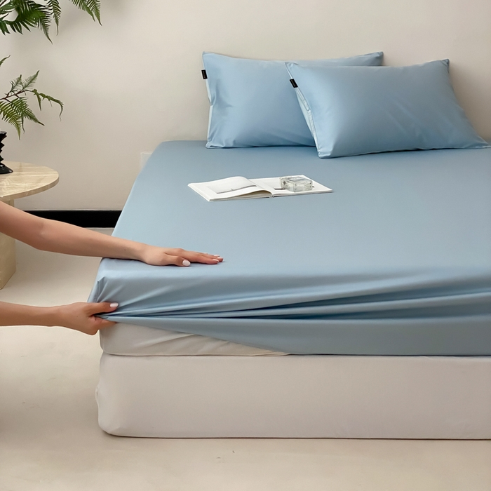 91家纺网 家纺一手货源 找家纺 云栖家居 2025新款全棉纯色长绒棉纯棉单品系列床笠单件床笠单品-单床笠 希腊蓝