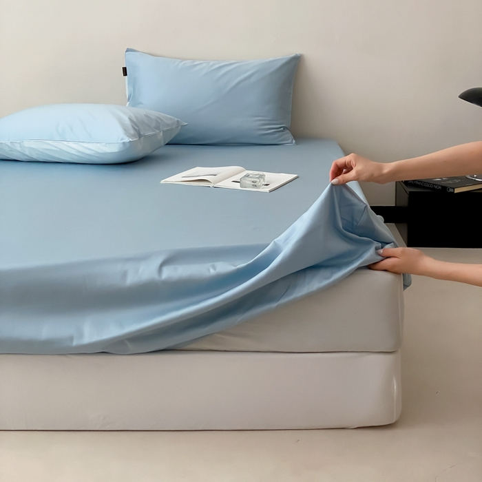 91家纺网 家纺一手货源 找家纺 云栖家居 2025新款全棉纯色长绒棉纯棉单品系列床笠单件床笠单品-单床笠 希腊蓝