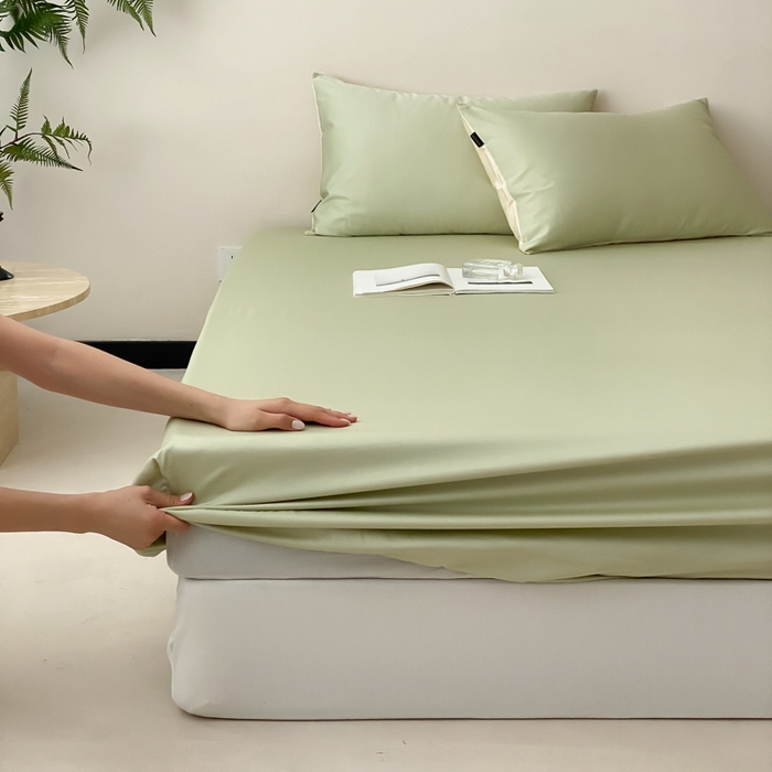 91家纺网 家纺一手货源 找家纺 云栖家居 2025新款全棉纯色长绒棉纯棉单品系列床笠单件床笠单品-单床笠 原力绿