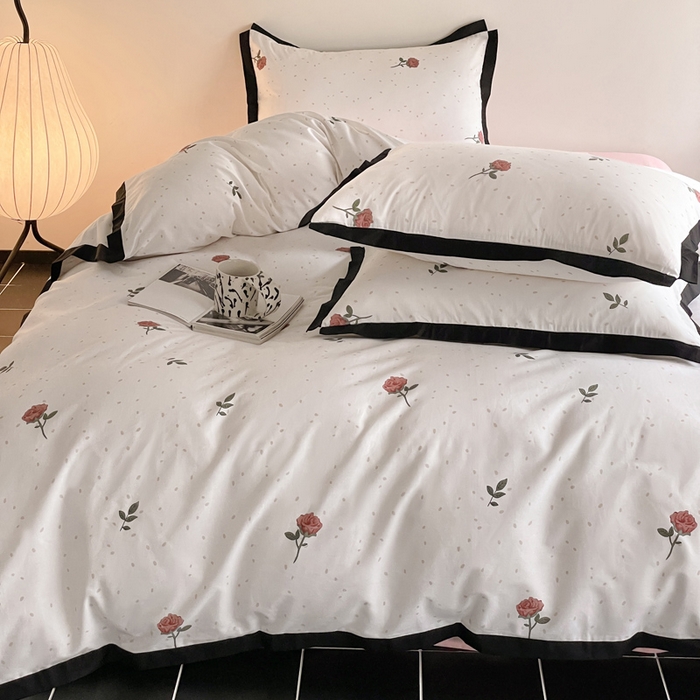 91家纺网 家纺一手货源 找家纺 麦田家纺 2025新款13372全棉花卉系列印花四件套 玫瑰花语