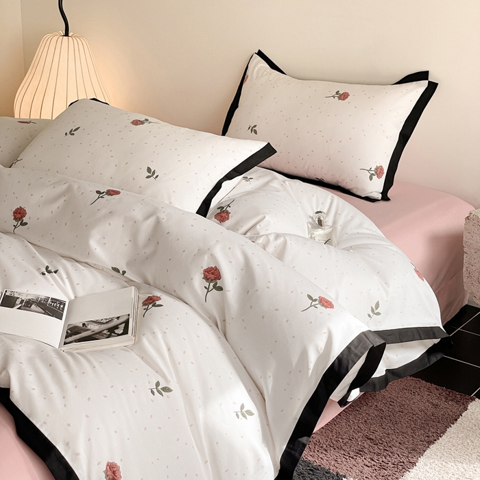 91家纺网 家纺一手货源 找家纺 麦田家纺 2025新款13372全棉花卉系列印花四件套 玫瑰花语