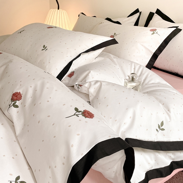 91家纺网 家纺一手货源 找家纺 麦田家纺 2025新款13372全棉花卉系列印花四件套 玫瑰花语