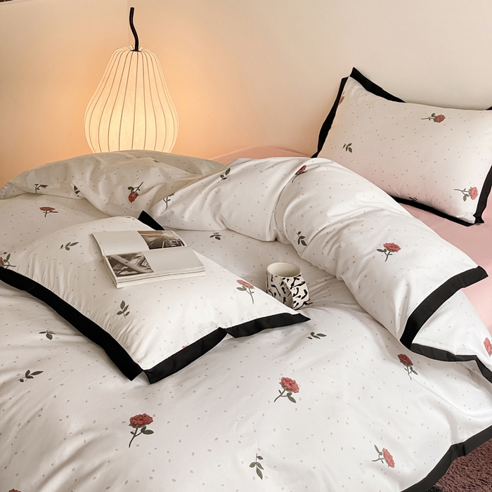 91家纺网 家纺一手货源 找家纺 麦田家纺 2025新款13372全棉花卉系列印花四件套 玫瑰花语