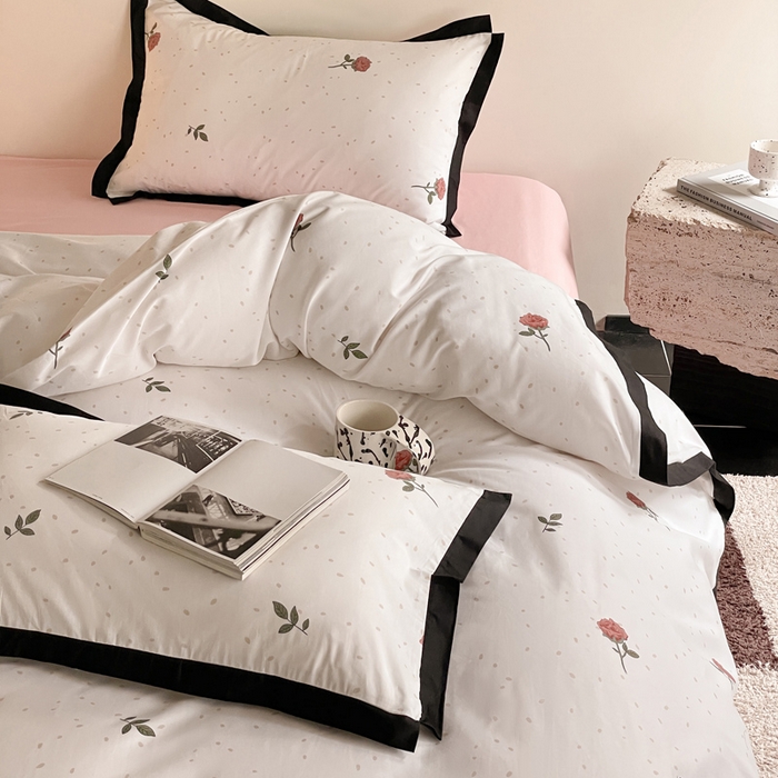 91家纺网 家纺一手货源 找家纺 麦田家纺 2025新款13372全棉花卉系列印花四件套 玫瑰花语