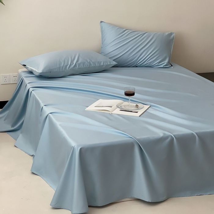 91家纺网 家纺一手货源 找家纺 云栖家居 2025新款全棉纯色长绒棉纯棉单品系列床单单件床单单品-单床单 希腊蓝