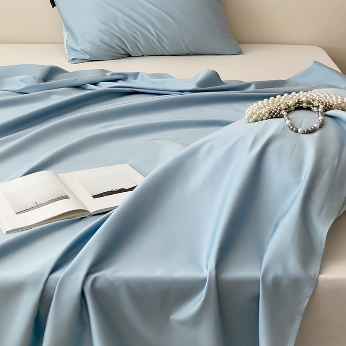 91家纺网 家纺一手货源 找家纺 云栖家居 2025新款全棉纯色长绒棉纯棉单品系列床单单件床单单品-单床单 希腊蓝