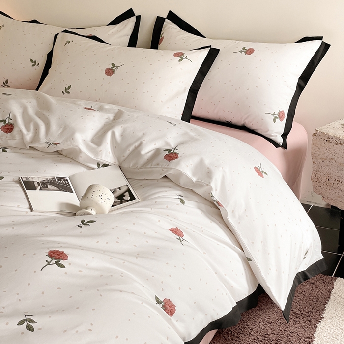 91家纺网 家纺一手货源 找家纺 麦田家纺 2025新款13372全棉花卉系列印花四件套 玫瑰花语