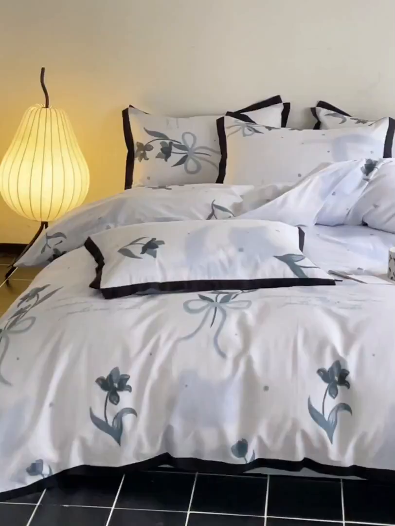 91家纺网 家纺一手货源 找家纺 麦田家纺 2025新款13372全棉花卉系列印花四件套 芙罗拉