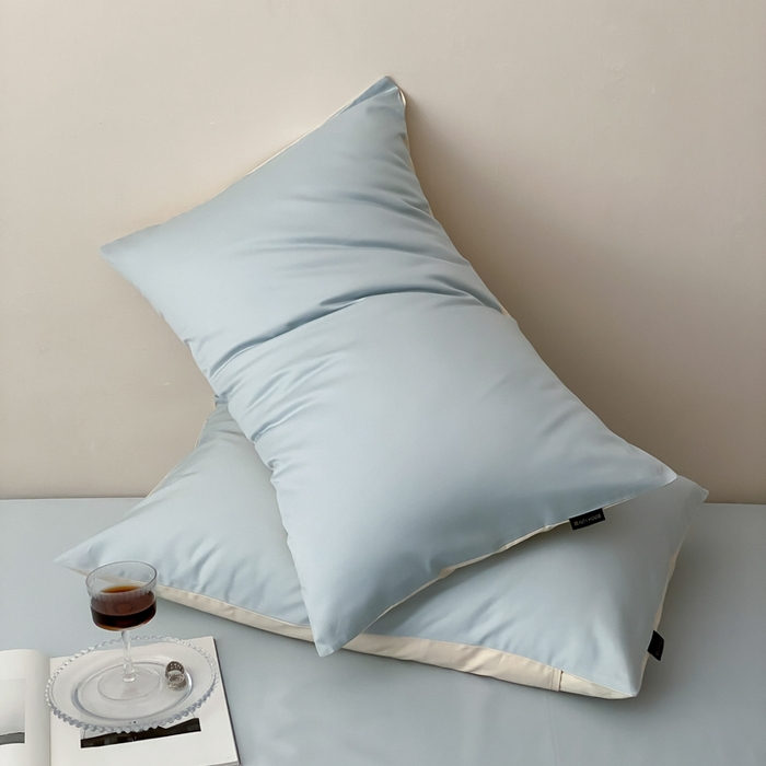 91家纺网 家纺一手货源 找家纺 云栖家居 2025新款全棉纯色长绒棉纯棉单品系列枕套单件枕套单品-单枕套 浅云兰&米粒碎