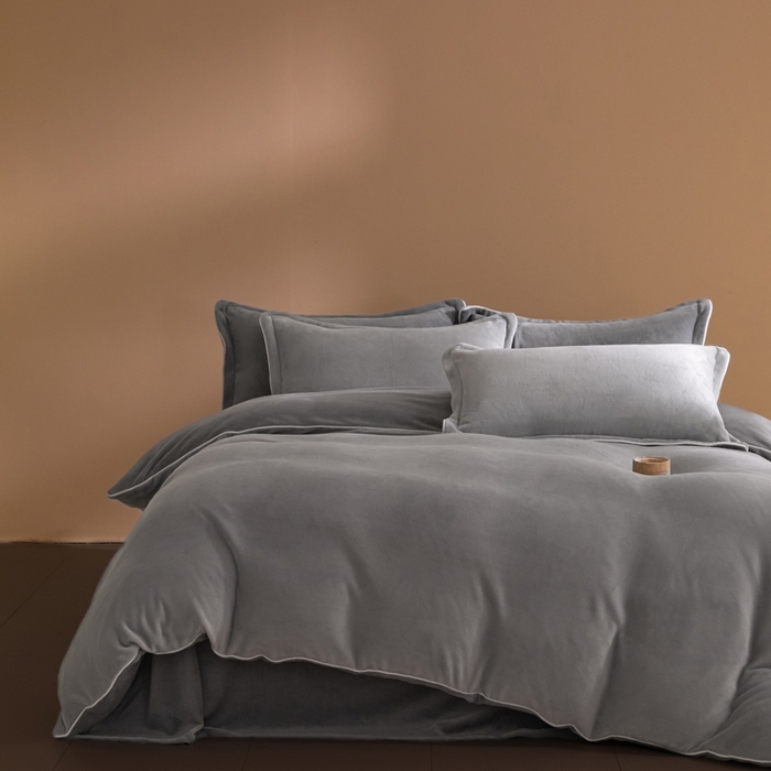 麦田家纺 2025新款A类高克重纯色牛奶绒四件套 鸭蛋灰-墨子灰