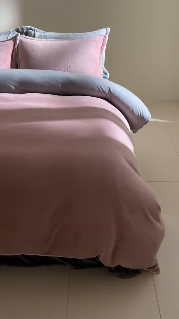 91家纺网 家纺一手货源 找家纺 麦田家纺 2025新款A类高克重纯色牛奶绒四件套 玉色-灰咖