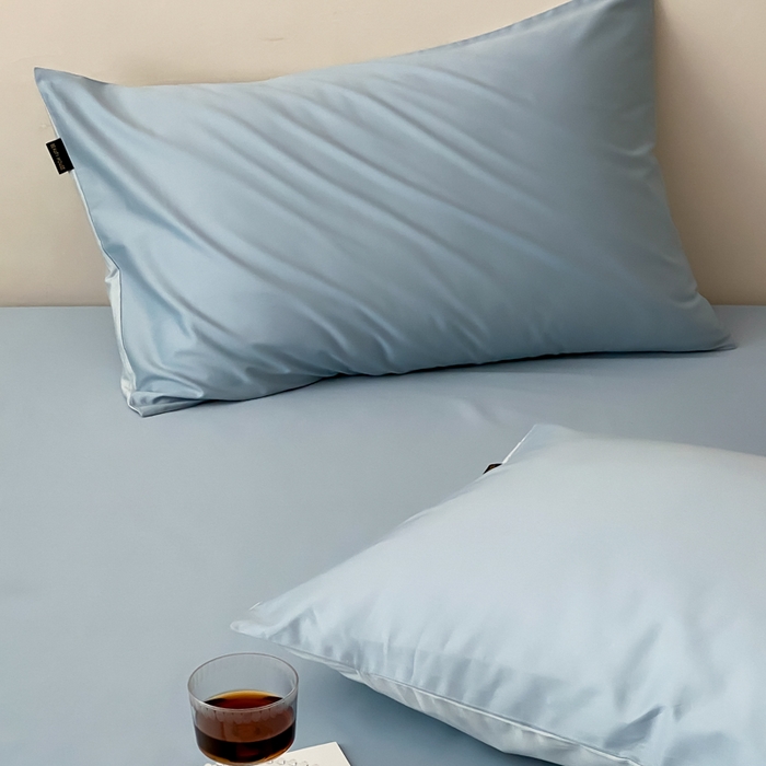 91家纺网 家纺一手货源 找家纺 云栖家居 2025新款全棉纯色长绒棉纯棉单品系列枕套单件枕套单品-单枕套 希腊蓝&浅云兰