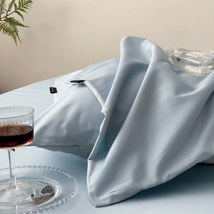 91家纺网 家纺一手货源 找家纺 云栖家居 2025新款全棉纯色长绒棉纯棉单品系列枕套单件枕套单品-单枕套 希腊蓝&浅云兰