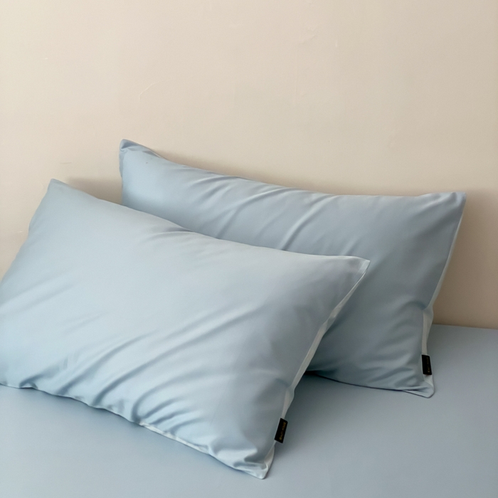 91家纺网 家纺一手货源 找家纺 云栖家居 2025新款全棉纯色长绒棉纯棉单品系列枕套单件枕套单品-单枕套 希腊蓝&浅云兰