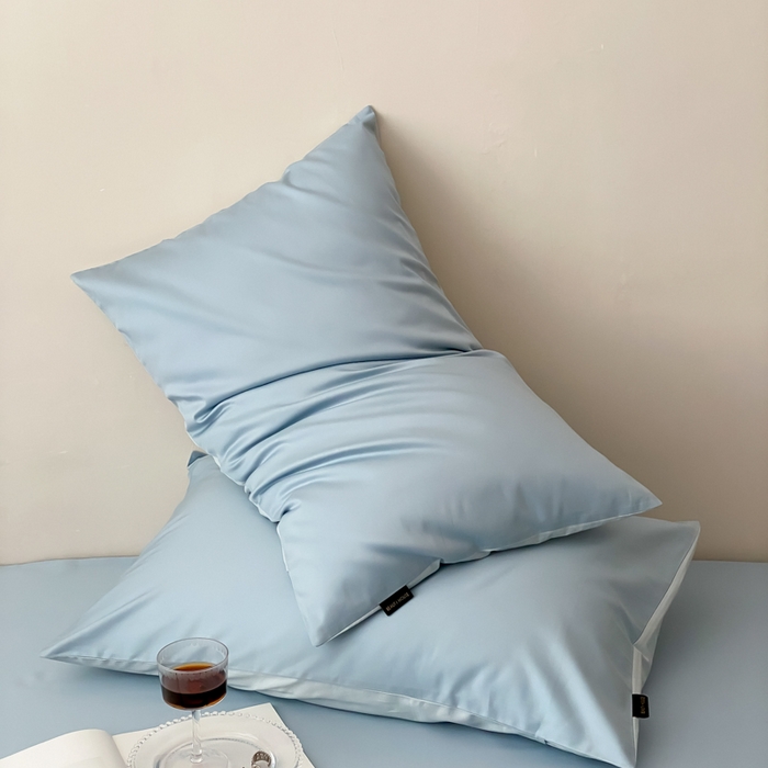 91家纺网 家纺一手货源 找家纺 云栖家居 2025新款全棉纯色长绒棉纯棉单品系列枕套单件枕套单品-单枕套 希腊蓝&浅云兰