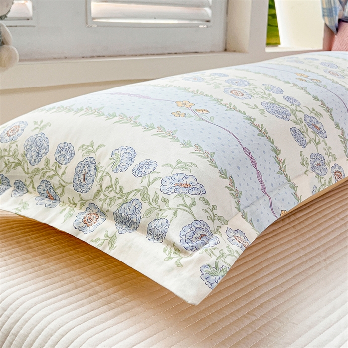 91家纺网 家纺一手货源 找家纺 麦田家纺 2025新款全棉印花12868长枕 花涧