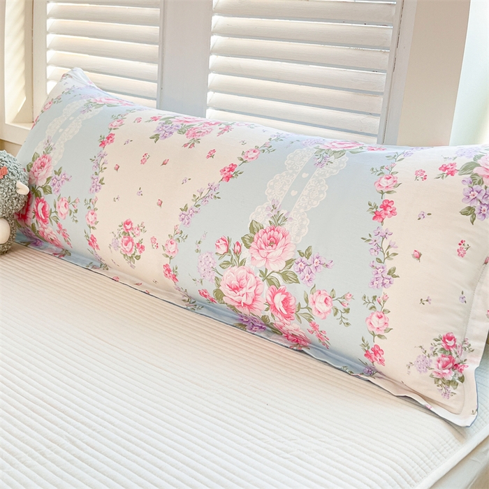 91家纺网 家纺一手货源 找家纺 麦田家纺 2025新款全棉印花12868长枕 淡香花语