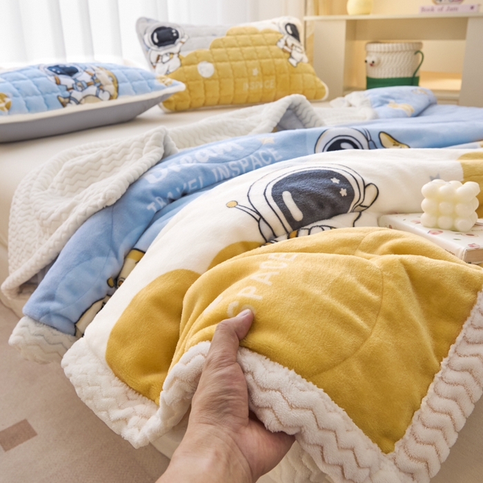 91家纺网 家纺一手货源 找家纺 （总）莉莉安家纺 2025秋冬新款加厚三层夹棉牛奶绒贝贝绒毯冬季保暖盖毯复合毛毯