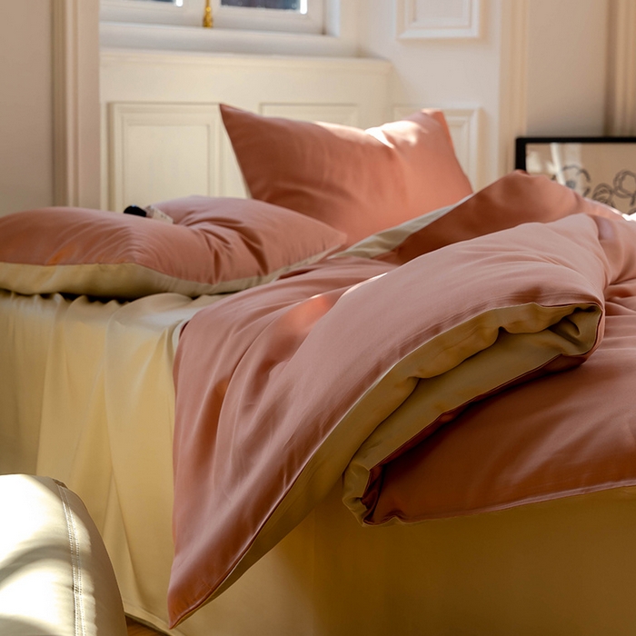 91家纺网 家纺一手货源 找家纺 麦田家纺 2025新款A类60S纯色兰精天丝四件套 芝芝桃桃-极地白