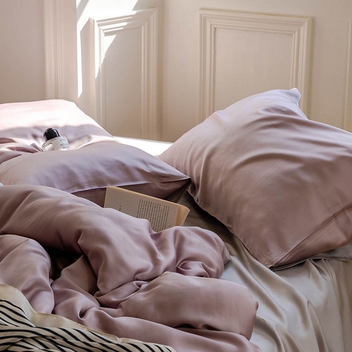 91家纺网 家纺一手货源 找家纺 麦田家纺 2025新款A类60S纯色兰精天丝四件套 满天星紫-曙光银