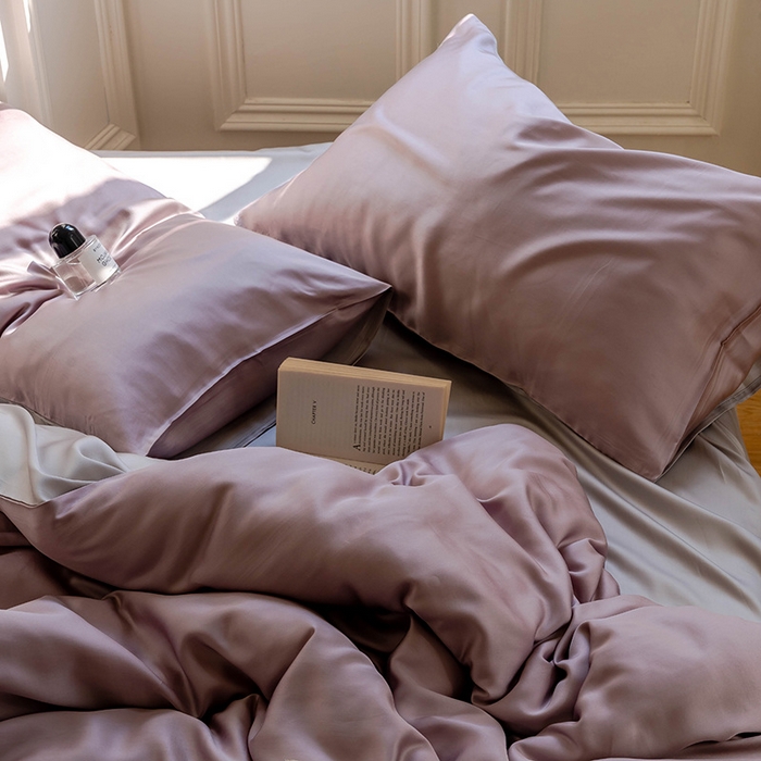 91家纺网 家纺一手货源 找家纺 麦田家纺 2025新款A类60S纯色兰精天丝四件套 满天星紫-曙光银