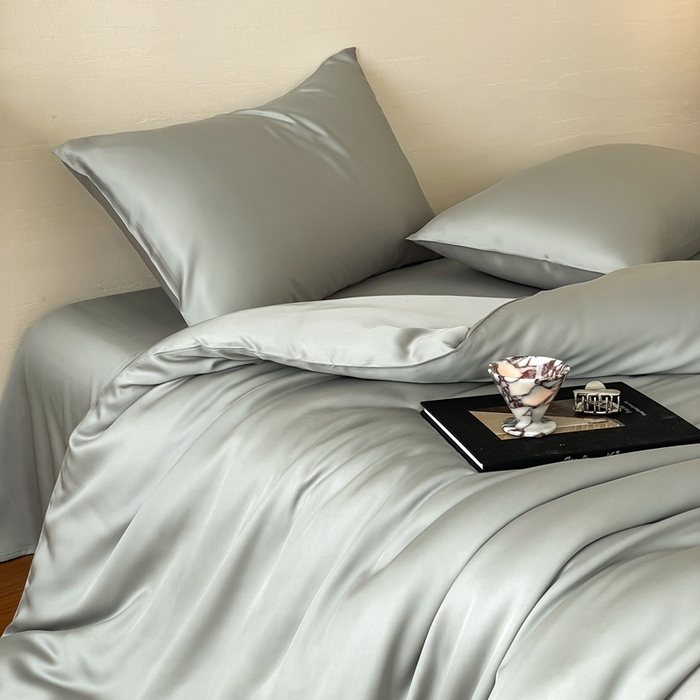 91家纺网 家纺一手货源 找家纺 麦田家纺 2025新款A类60S纯色兰精天丝四件套 云纱灰