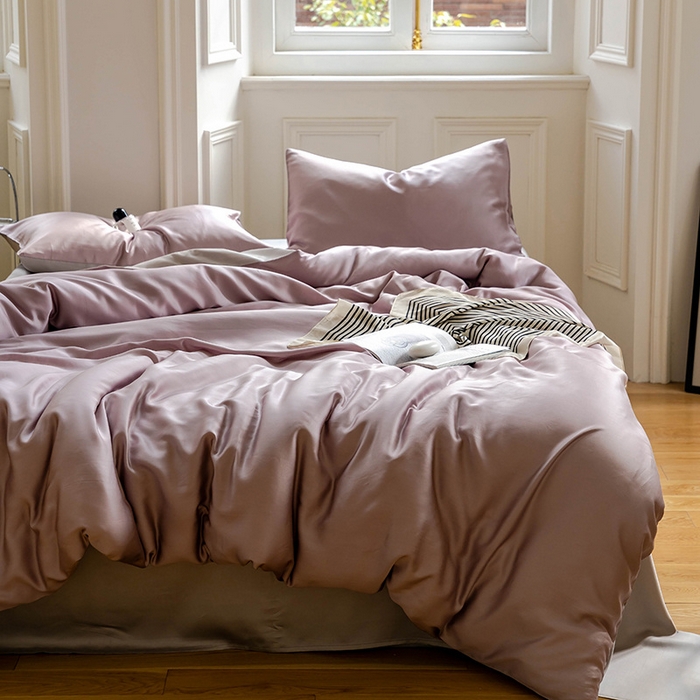 91家纺网 家纺一手货源 找家纺 麦田家纺 2025新款A类60S纯色兰精天丝四件套 满天星紫-曙光银