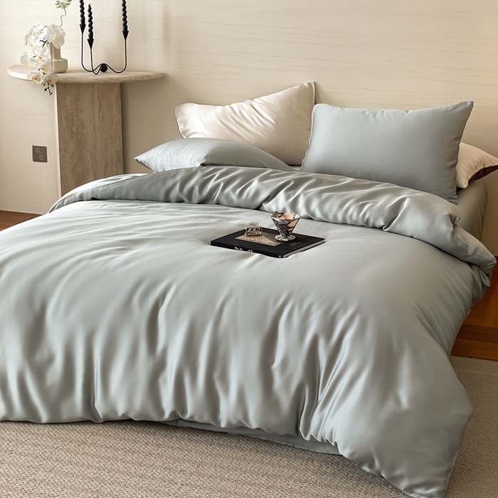 91家纺网 家纺一手货源 找家纺 麦田家纺 2025新款A类60S纯色兰精天丝四件套 云纱灰