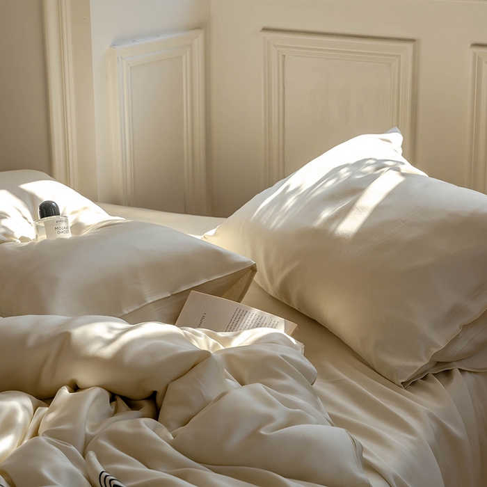 91家纺网 家纺一手货源 找家纺 麦田家纺 2025新款A类60S纯色兰精天丝四件套 极地白