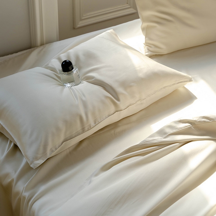 91家纺网 家纺一手货源 找家纺 麦田家纺 2025新款A类60S纯色兰精天丝四件套 极地白