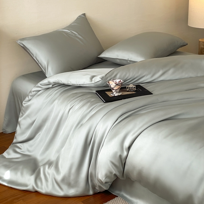 91家纺网 家纺一手货源 找家纺 麦田家纺 2025新款A类60S纯色兰精天丝四件套 云纱灰