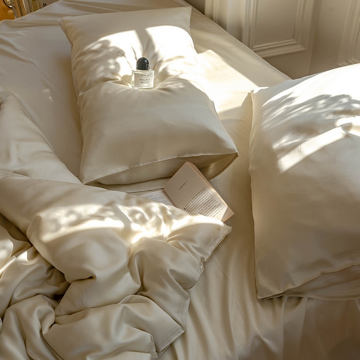 91家纺网 家纺一手货源 找家纺 麦田家纺 2025新款A类60S纯色兰精天丝四件套 极地白