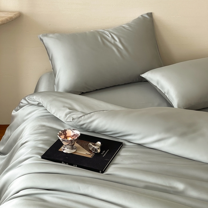 91家纺网 家纺一手货源 找家纺 麦田家纺 2025新款A类60S纯色兰精天丝四件套 云纱灰