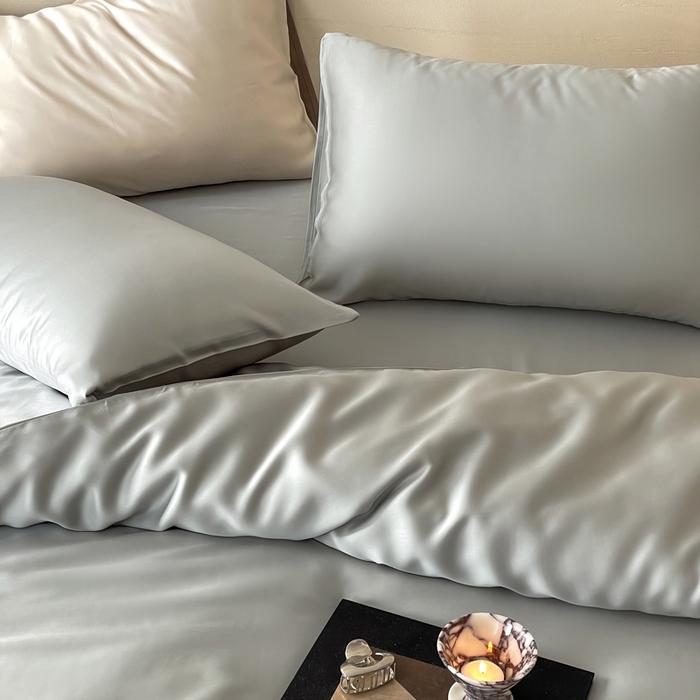 91家纺网 家纺一手货源 找家纺 麦田家纺 2025新款A类60S纯色兰精天丝四件套 云纱灰