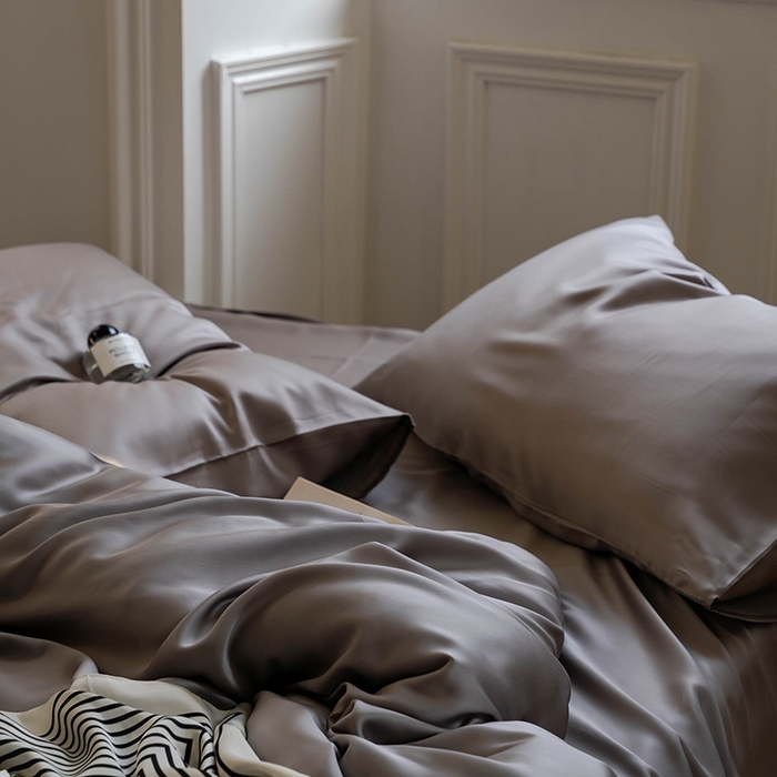 91家纺网 家纺一手货源 找家纺 麦田家纺 2025新款A类60S纯色兰精天丝四件套 岩石灰